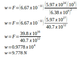 Gravitational force, weight – problems and solutions 2
