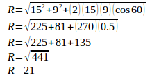 Solving vectors problems - determine resultant of two vectors using cosines equation 2