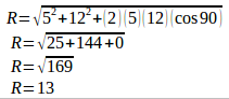 Solving vectors problems - determine resultant of two vectors using cosines equation 3